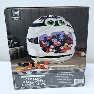 New! Member's Mark LED Pre-Lit Ceramic Mummy Halloween Candy Bowl